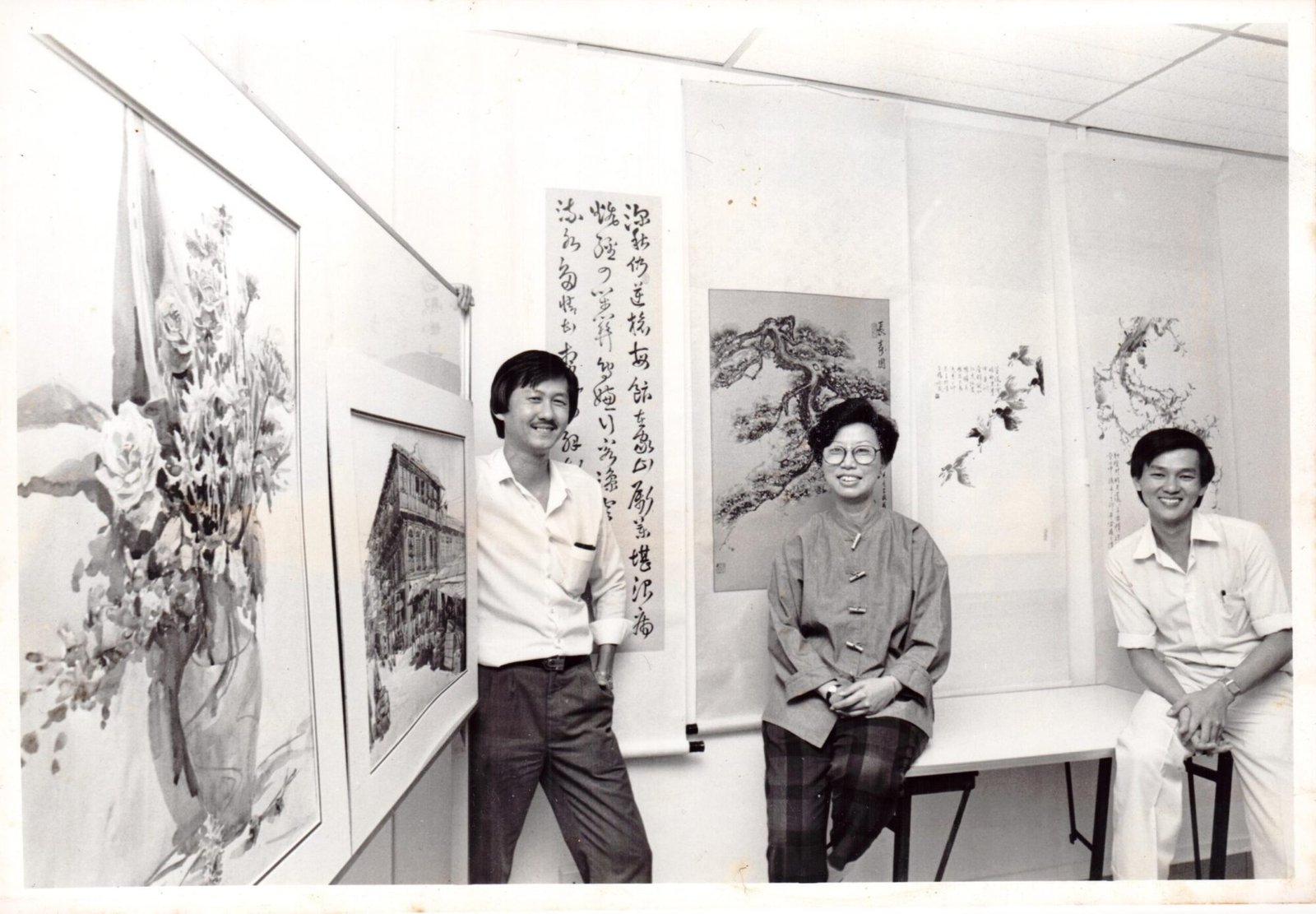 L-R - Teo Seng Giap, Wong Soo Yen, Ong Seng Huat, Second Budding Artists_ Exhibition at Singapore Chinese Chamber of Commerce, 1988